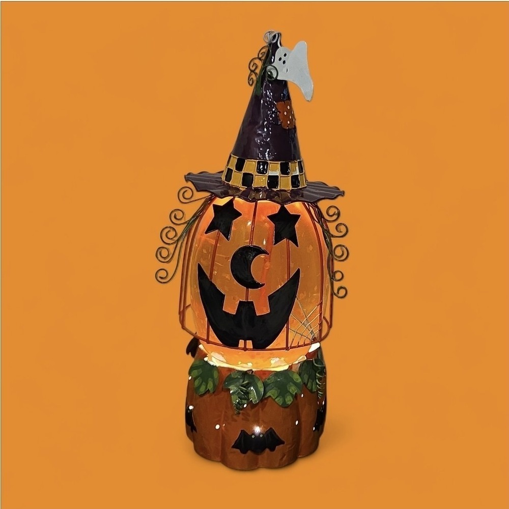 PUMPKIN AQUA GLITTER   LAMP WITCH HAT 14" ELECTRIC HALLOWEEN NEW IN BOX JCPENNEY - Picture 8 of 16